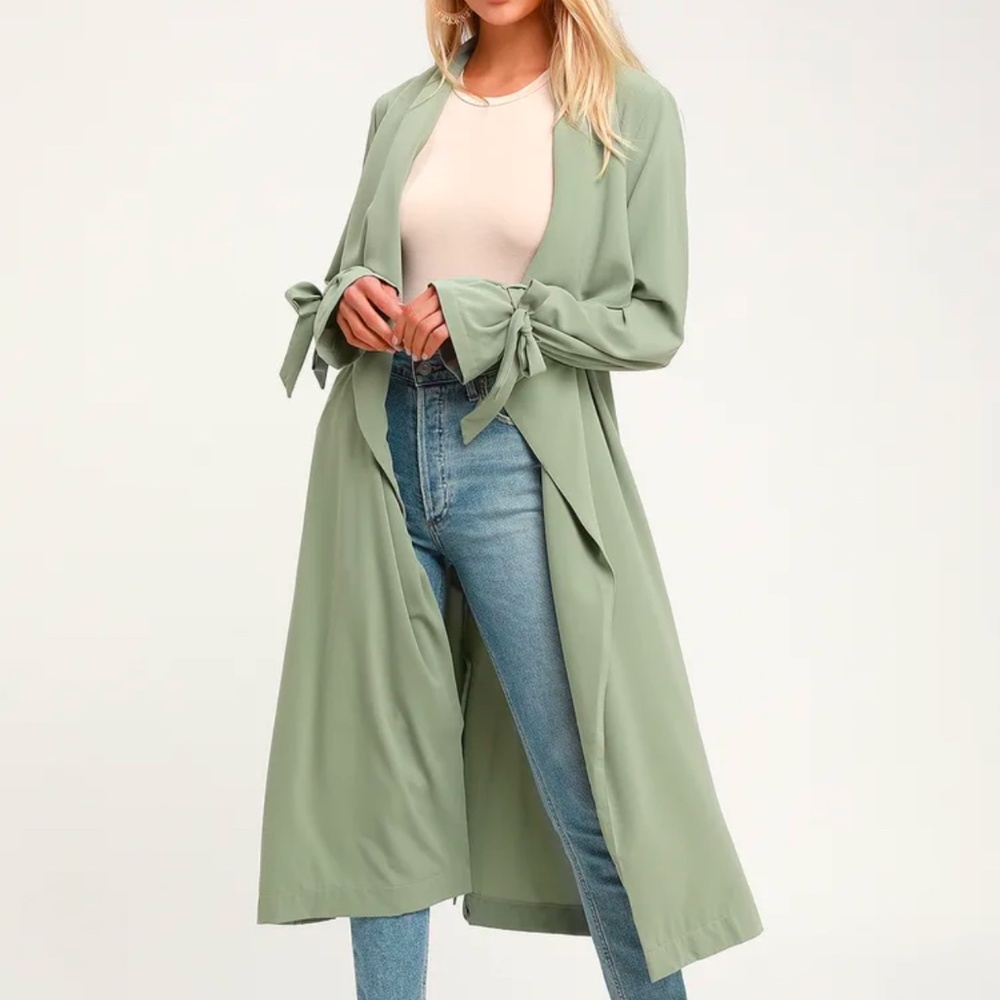 Charlotte Sage Green Long Sleeve Trench Coat